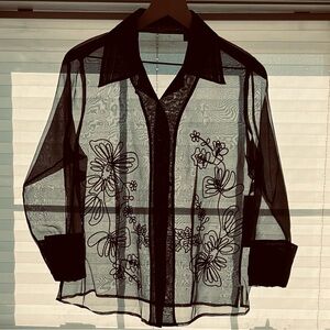 Kate Hill Black Silk Organza Evening Bloue Size 10 Petite